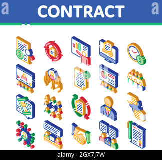 Les icônes Eléments Isométriques du contrat définissent le vecteur Illustration de Vecteur