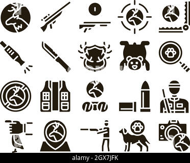 Vecteur de jeu de glyphes pour équipement de chasse Illustration de Vecteur