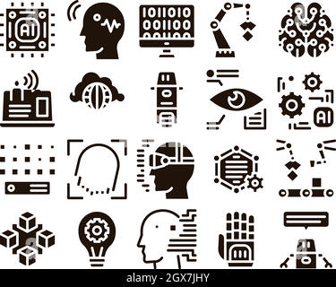 L'Intelligence Artificielle Fine Vector Icons Set Illustration de Vecteur