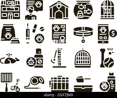 Pet Shop Éléments Collection Icons Set Vector Illustration de Vecteur