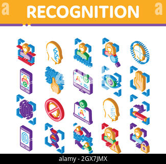 Reconnaissance Eléments Isométriques icônes définir le vecteur Illustration de Vecteur