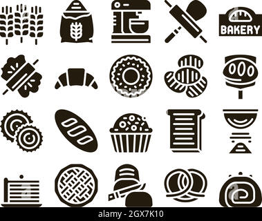 Boulangerie savoureux aliments Glyph Set Vector Illustration de Vecteur