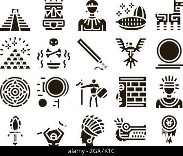 Vecteur de jeu de glyphes Aztec Civilization Illustration de Vecteur