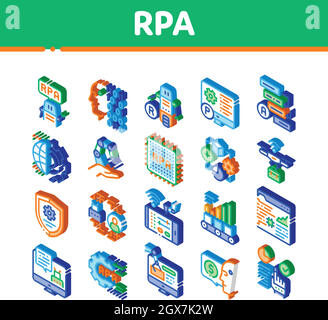 RPA Robotic Process Automation Isométrique icônes définir le vecteur Illustration de Vecteur