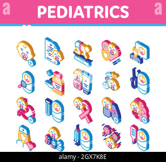 Pédiatrie médical Isométrique icônes définir vecteur Illustration de Vecteur
