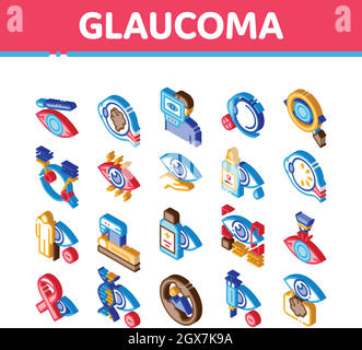Glaucome ophtalmologie Isométrique icônes définir vecteur Illustration de Vecteur