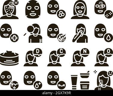 Masque facial soins de santé Glyph Set Vector Illustration de Vecteur