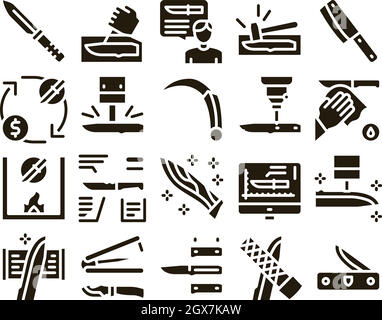 Couteau à préparer ustensile Glyph Set Vector Illustration de Vecteur