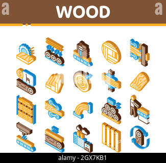 Usine de production de bois Isométrique icônes définir le vecteur Illustration de Vecteur