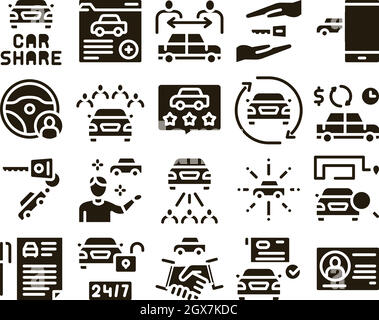 Vecteur de jeu de glyphes professionnels de partage de voiture Illustration de Vecteur