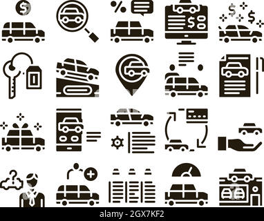Vecteur de jeu de glyphes de l'atelier de l'établissement concessionnaire automobile Illustration de Vecteur