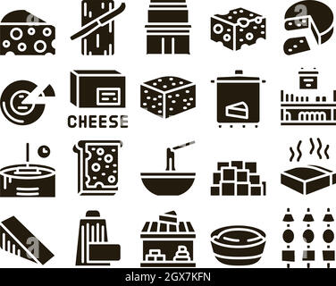 Ensemble de glyphes pour aliments laitiers au fromage Vector Illustration de Vecteur