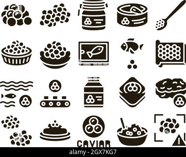 Caviar fruits de mer Glyph Set Vector Illustration de Vecteur