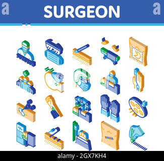 Surgeon Medical Doctor Isometric Icons Set Vector Illustration de Vecteur