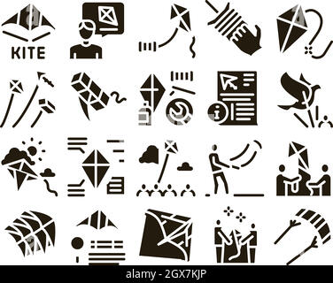 Kite Flying Air Toy Glyph Set Vector Illustration de Vecteur