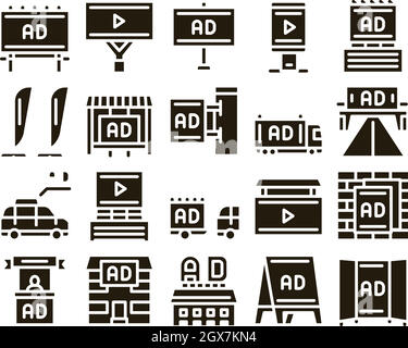 Publicité multimédia extérieure icônes de promotion définir le vecteur Illustration de Vecteur