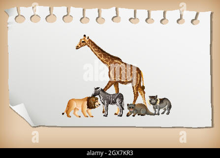 Groupe d'animaux sauvages africains sur papier Illustration de Vecteur