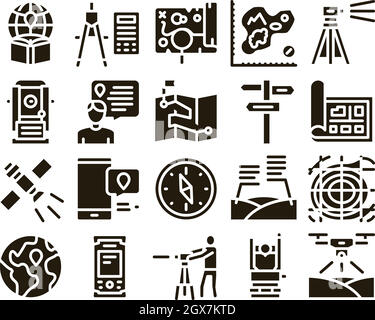 Vecteur de jeu de glyphes de recherche topographique Illustration de Vecteur