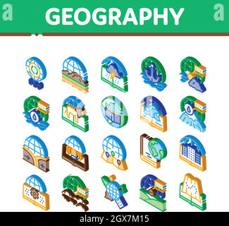 Géographie Education Isométrique icônes définir le vecteur Illustration de Vecteur