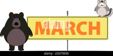 Panneau de mars avec ours et chipmunk Illustration de Vecteur