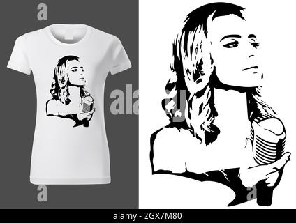 T-shirt dessin noir avec chanteur Illustration de Vecteur