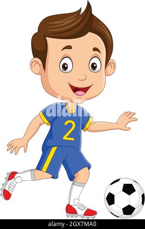 Dessin animé petit garçon jouant un football Illustration de Vecteur