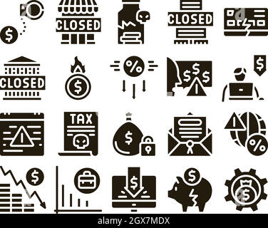Faillite Business Glyph Set Vector Illustration de Vecteur