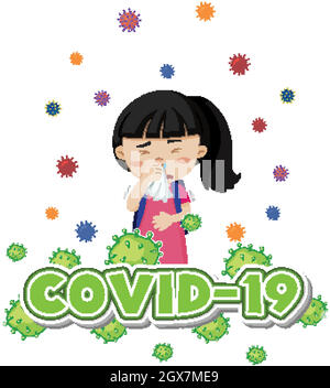 Thème du coronavirus avec toux de fille malade Illustration de Vecteur