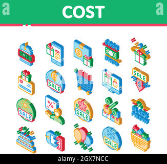 Réduction des coûts Vente Isométrique icônes définir vecteur Illustration de Vecteur