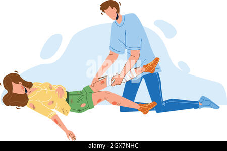 Homme fournissant les premiers soins blessé jeune fille vecteur Illustration de Vecteur