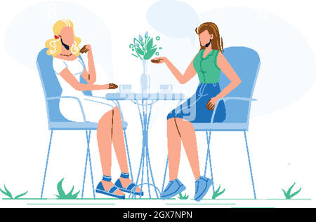 Les filles amis parlent et boivent du café dans Cafe Vector Illustration de Vecteur