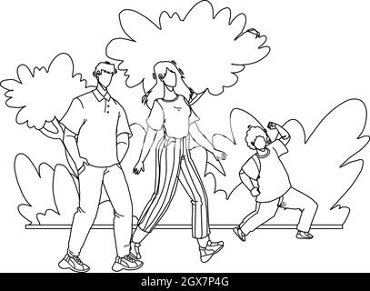 Dans le parc familial, parents à pied avec vecteur enfant Illustration de Vecteur