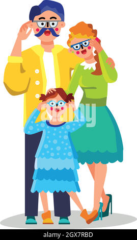 Famille avec Bad Vision portant des lunettes Vector Illustration de Vecteur