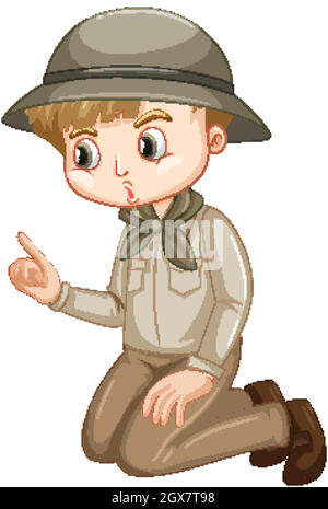 Adorable garçon en costume safari sur fond blanc Illustration de Vecteur