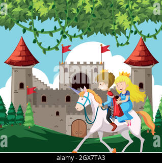 Prince et princesse à cheval Illustration de Vecteur