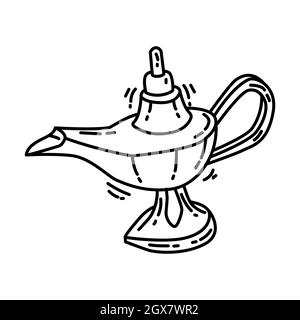 La lampe arabe fait partie de l'équipement de culte musulman dessin à la main Icon Set Vector. Illustration de Vecteur