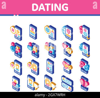 Datation de l'app Isométrique icônes définir le vecteur Illustration de Vecteur