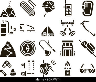 Les éléments de la cueillette de l'Alpinisme Vector Icons Set Illustration de Vecteur