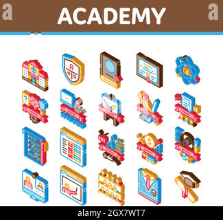 Academy Educational Isométrique Icons Set Vector Illustration de Vecteur