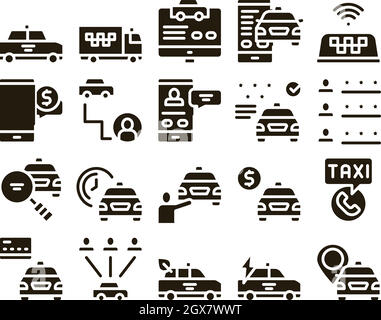 Taxi en ligne Éléments Collection Vector Icons Set Illustration de Vecteur