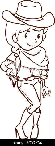 Un simple croquis d'une cowgirl Illustration de Vecteur