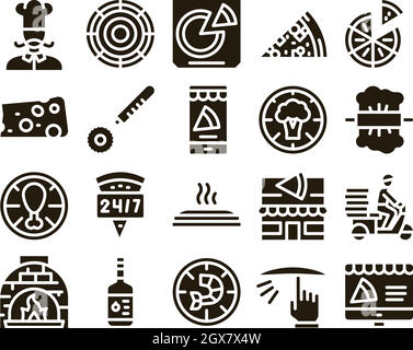 Pizza Delicious Food Glyph Set Vector Illustration de Vecteur