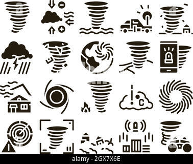 Tornado et Hurricane Glyph Set Vector Illustration de Vecteur