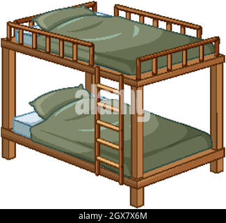 Lits superposés marron vert isolés sur fond blanc Illustration de Vecteur