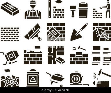 Bricklayer Industrie Glyph Set Vector Illustration de Vecteur