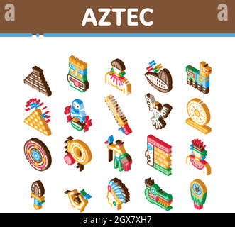 Aztec Civilization Isométrique icônes définir le vecteur Illustration de Vecteur