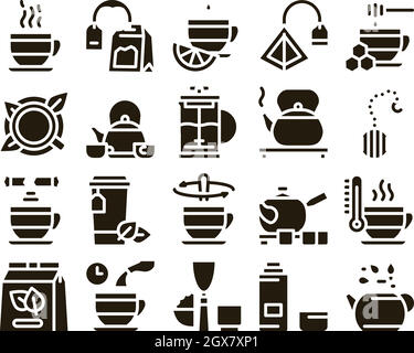 Ensemble de glyphes de cérémonie du thé Vector Illustration de Vecteur