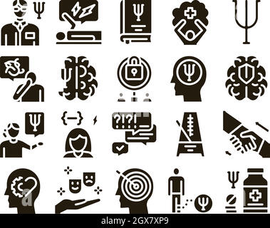 Aide à la psychothérapie Glyph Set Vector Illustration de Vecteur