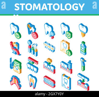 Ensemble d'icônes isométriques vectorielles de Stomatology Illustration de Vecteur