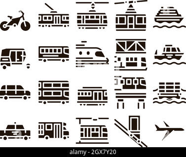 Jeu d'icônes de lignes vectorielles de transport public Illustration de Vecteur